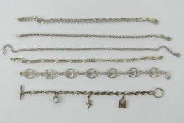 Six silver bracelets, each stamped 925.