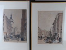 Hand coloured engravings of London; St Pauls from Ludgate Hill,