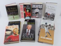 Three signed footballers biographies; Mick Jones, Paul Madeley and Peter Lorimer.