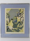 Coloured print; fighting birds entitled 'Veron 62' lower right, 44 x 34cm.