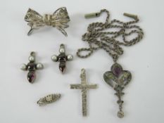 A quantity of silver and white metal jewellery including 900 silver pendant on rope chain,