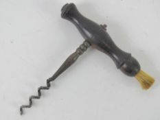 A 19thC Henshaw corkscrew having full unbroken three-spiral screw,