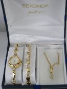 A Seconda ladies wristwatch gift set comprising; watch, bracelet and necklace. In original box.
