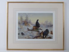 Print; Archibald Thorburn, a limited edition print grouse in a snowy setting, 620 of 850,