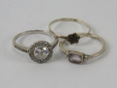 Three silver rings sizes P-Q, each stamped 925.