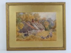 Watercolour; children at play beside a ruined thatched cottage, signed lower left Noakes 1874,