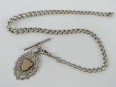 A HM silver watch chain having hallmarked graduated links, with clasp, T-bar and fob, 44.