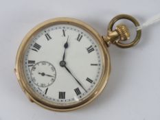 A gold plated top wind open face pocket watch having movement marked Elsinor,