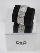 A D&G ladies wristwatch with box and papers, silvered dial,