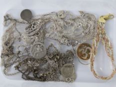 Four silver bracelets, three silver St Christopher pendants on silver chains,