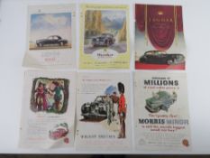 Six original 1950s motoring magazine car manufacturer adverts including Rover, Humber Super Snipe,