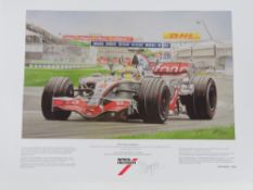 Six James Dugdale colour prints 'From Novice to Superstar' Lewis Hamilton Celebrating his Maiden