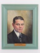 Oil on canvas, portrait of Clive Dunfee, Bentley Racing driver.