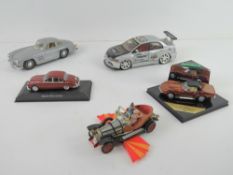 A quantity of model cars including Burago Mercedes 300SL, Kentoys Mitsubishi Evolution, Jaguar MkII,
