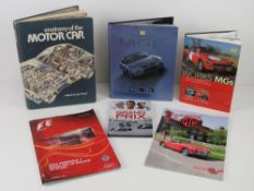 Books; 'The Works MGs' by Haynes, 'MGF' by Haynes, 'Anatomy of the Motor Car',