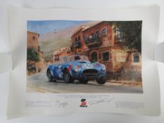 Two coloured prints 'Cobra King' Dan Gurney driving the Shelby Cobra to a class win in the 1964