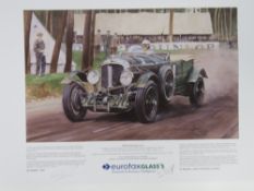 Nine James Dugdale colour prints 'Bentley Speed Six Le Mans 1929 Tim Birkin',