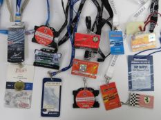 An assortment of twelve motor racing lanyards including Ferrari Owners Club, British Grand Prix,