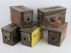 Five .50 cal British Military ammo tins.