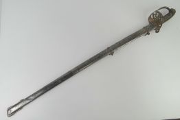 A British 1896 heavy Cavalry sword having patterned blade made by Henry Wilkinson Pall Mall London,