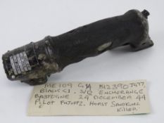 A WWII German Luftwaffe Messerschmitt ME109 G14 control grip having the original metal