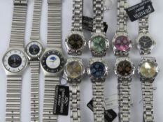 Eleven 'as new' stainless steel wrist watches.