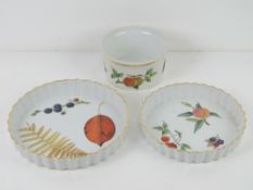 Royal Worcester Evesham pattern, two pie dishes being 23cm dia and 19.