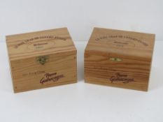Two vintage foie gras boxes each dated 1991.