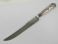 A HM silver handled cake knife in original presentation box, stainless steel blade,