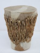 A animal hide covered African drum, binding slightly a/f, standing 19cm high.