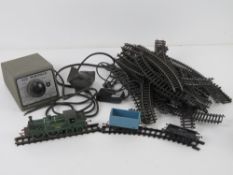 A model railway; Southern 245 locomotive, wagon, assorted track and transformer.