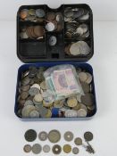 A quantity of assorted world coinage and bank notes,