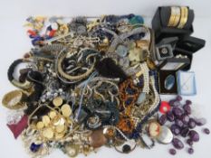 A quantity of assorted costume jewellery inc two brooches by Monet,