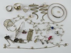 A quantity of assorted silver and white metal jewellery inc earrings, rings, Christening bangle,