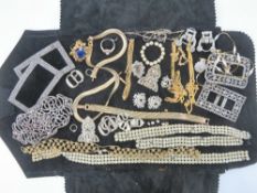 A quantity of assorted costume jewellery inc two sets of cut steel buckles and a single cut steel