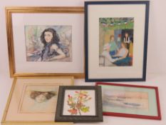 Watercolour; branch from a sycamore with leaves and pods upon signed J.