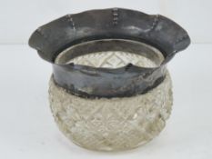 An HM silver rimmed cut glass pot, silver a/f, hallmarked for Chester, standing 8cm high,