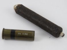 An inert WWII German K98 Propaganda-Gewehrgranate being a non-lethal rifle grenade designed to
