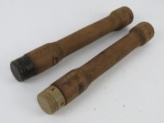 Two WWII German stick grenade training handles, bearing makers mark 'ftd' and dated 1944.