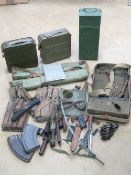 A quantity of British webbing pouches, suitable for magazines and mess tins.