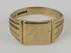 A 9ct gold signet ring, faint engraved initials, hallmarked Birmingham, size P-Q, 3g.