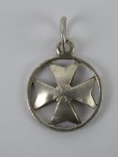 A silver Maltese Cross pendant, having M