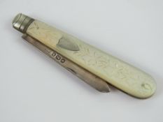 A HM silver fruit knife having mother of