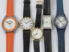 Five assorted watches inc navy blue Swat