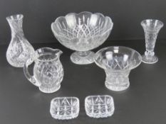 A quantity of Stuart and Edinburgh crystal glassware including; carafe, jug, large pedestal bowl,