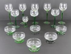 A quantity of assorted green stem Hocks together with a set of six green stem sundaes.