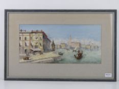 Watercolour; view across the water to the Doge's Palace in Venice, signed lower right by A.