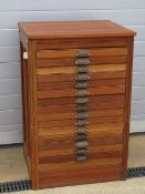 A fifteen drawer Victorian specimen cabinet each drawer bearing cast cupped drawer pull marked