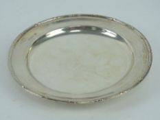 An HM silver card tray having X patterned border, retailer's mark for Jayes 142 & 144 Oxford St W.