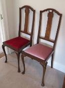 A pair of high back Edwardian vertical splat chairs, each with drop in seat and Queen Anne legs.